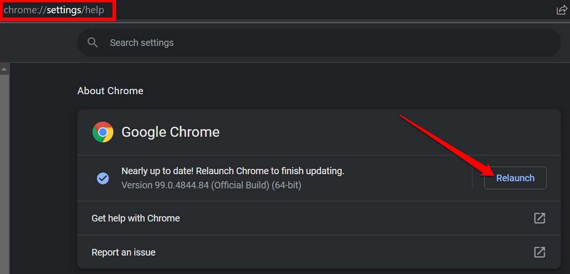 relaunch Chrome browser