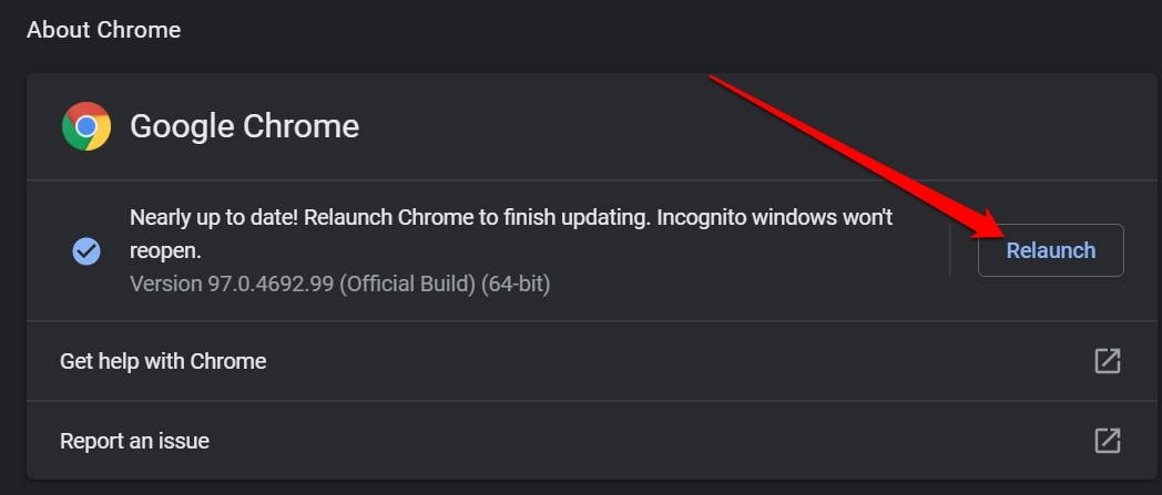 relaunch Chrome browser