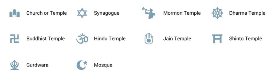 religious places of interest on Google Maps