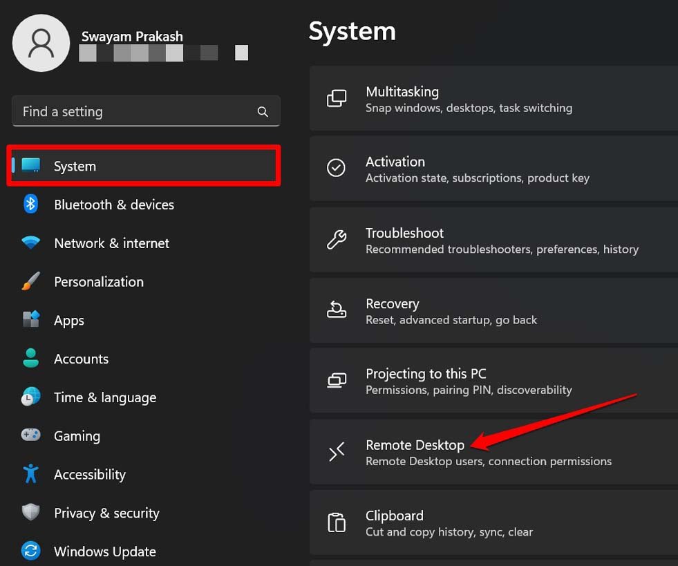 remote desktop settings Windows 11