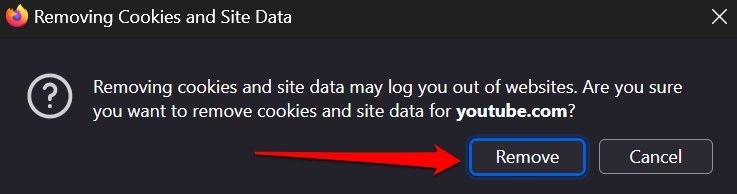 remove YouTube site data on Firefox PC