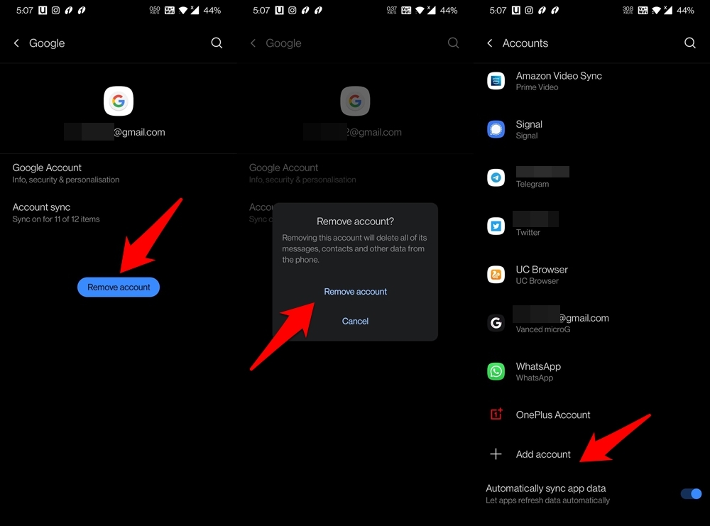 remove and re-add google account on android
