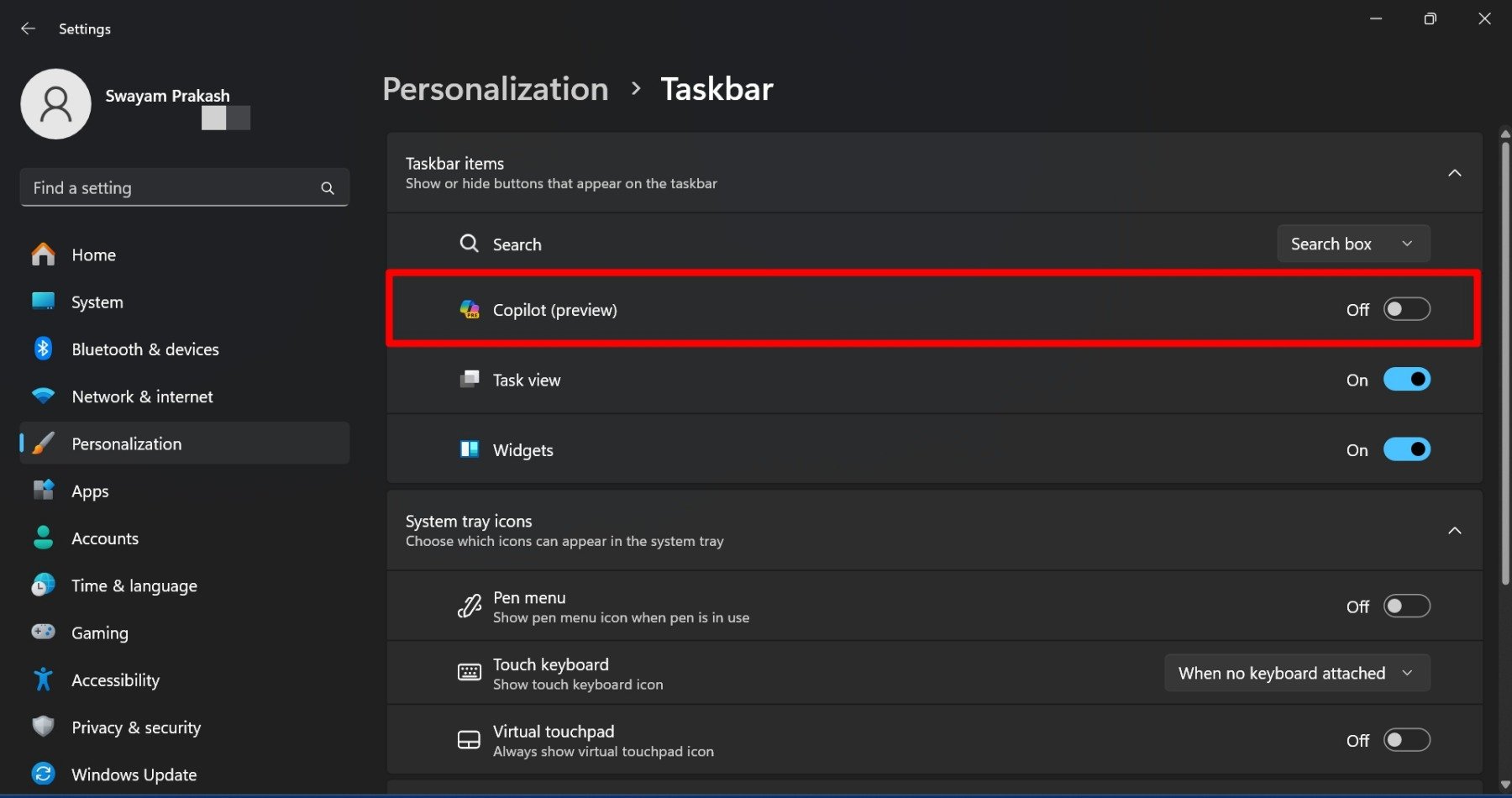 remove copilot from Windows 11 taskbar