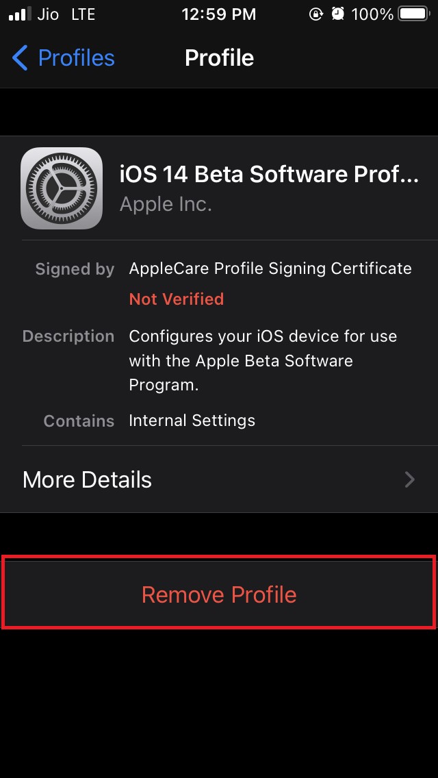 remove iOS 14 profile