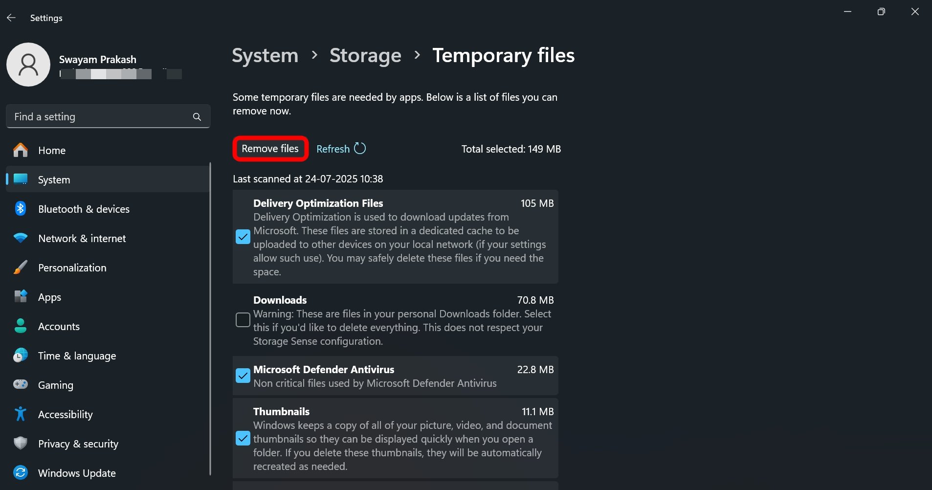 remove temporary files in Windows 11