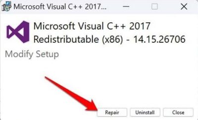 repair visual C plus plus library