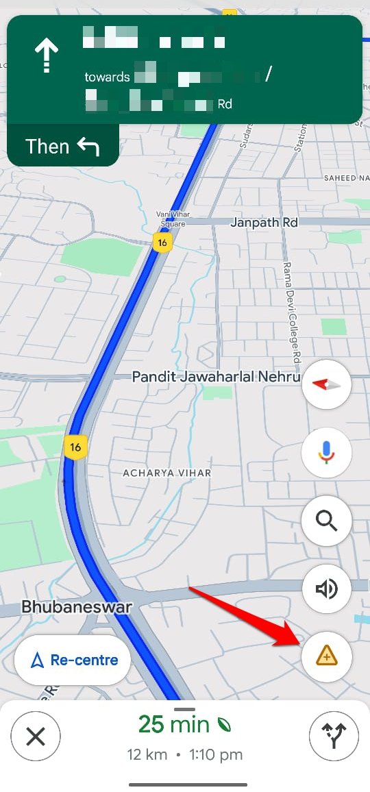 report an incident on the route in Google Maps