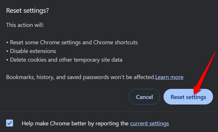 reset Chrome settings