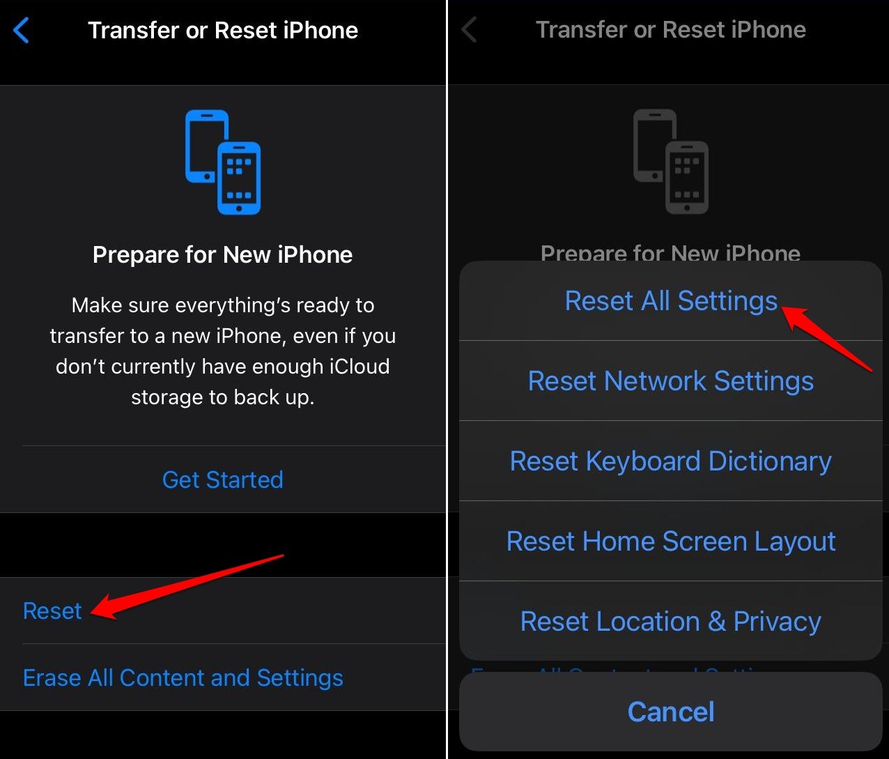 reset all iOS Settings