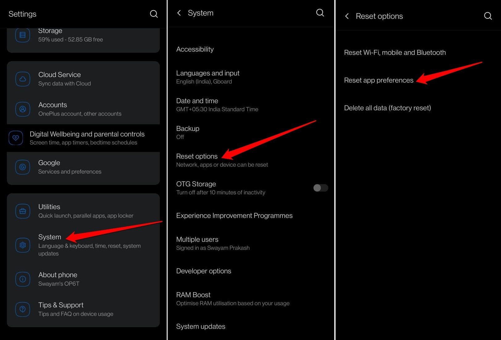 reset app preferences on Android