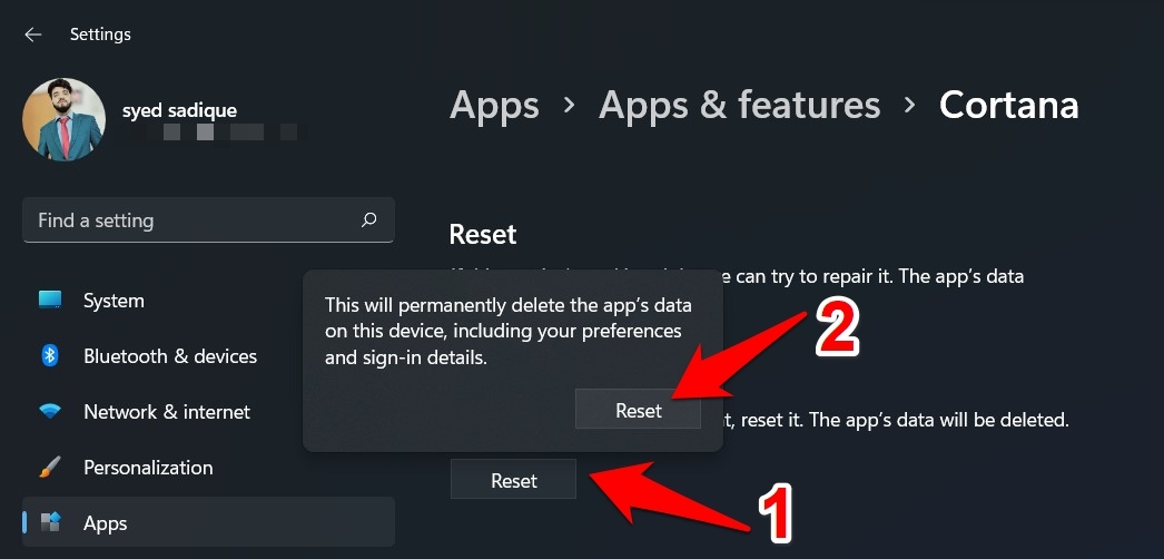 reset app windows 11