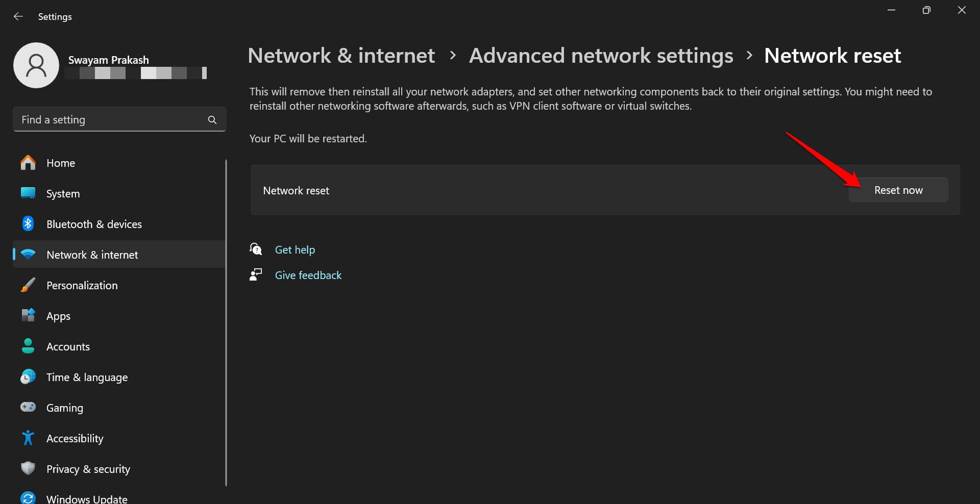 reset network now