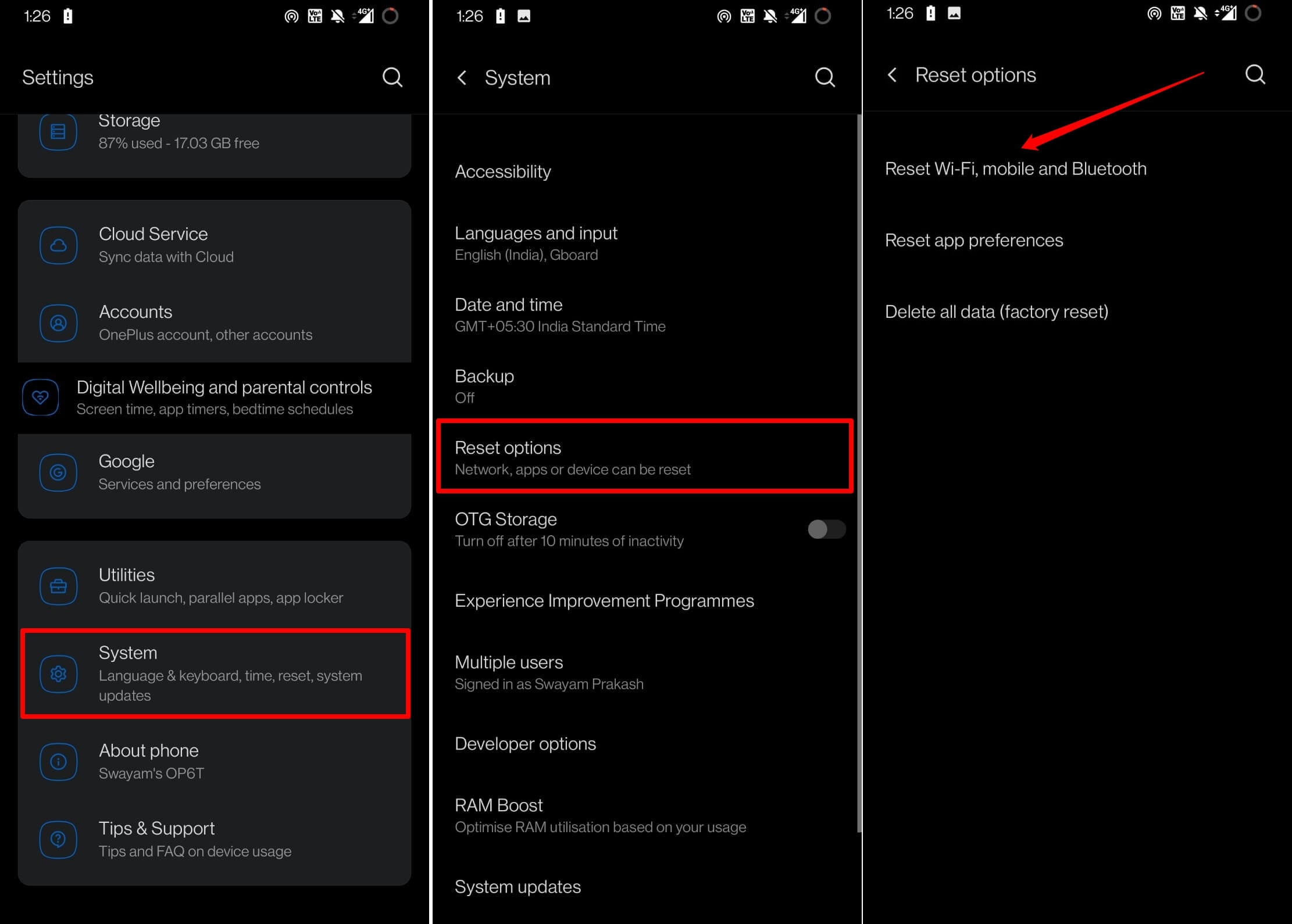 reset network settings on Android OS