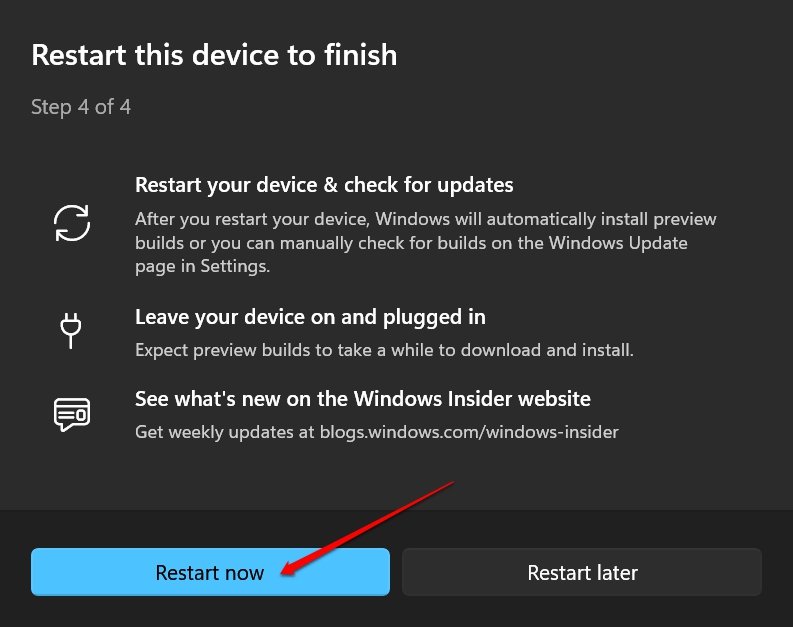 restart Windows to access the Insider channel