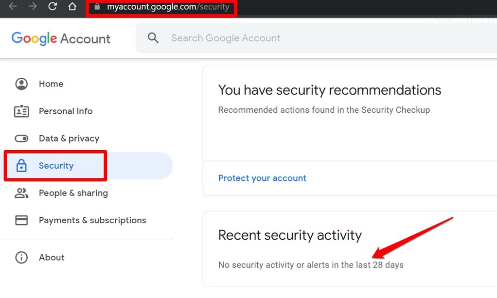 review activity on Gmail account security