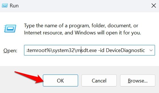 run Windows device diagnostic tool using Run box
