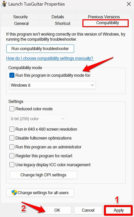 run a program in Windows compatibility mode
