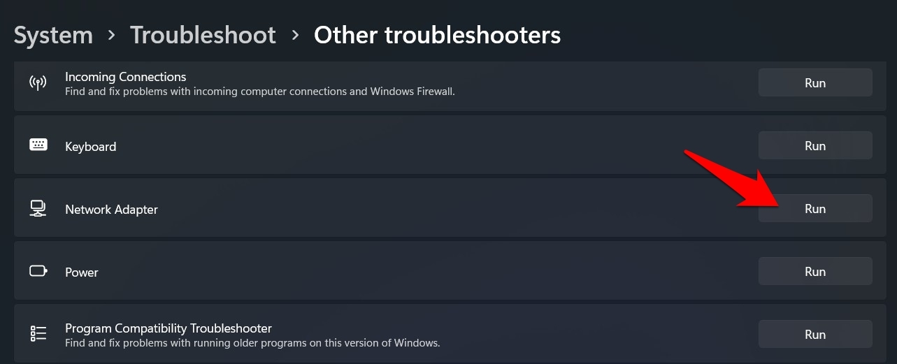 run network adapter troubleshooter windows 11