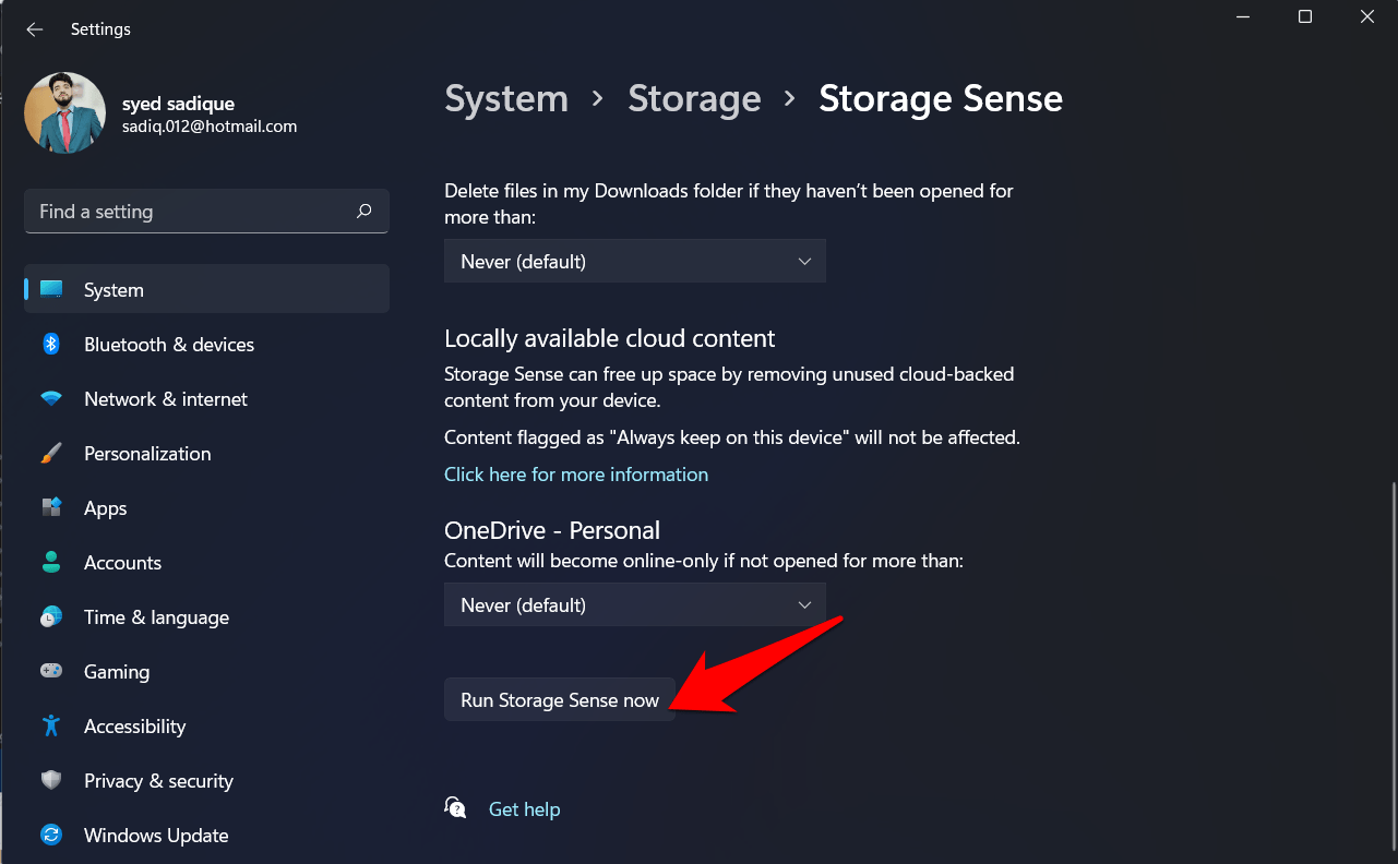 run storage sense in windows 11