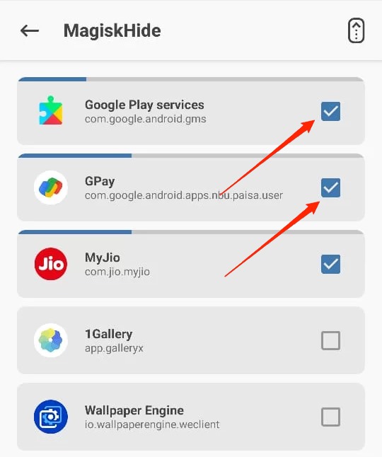Magisk Hide and find "Google Play services" and "Google pay