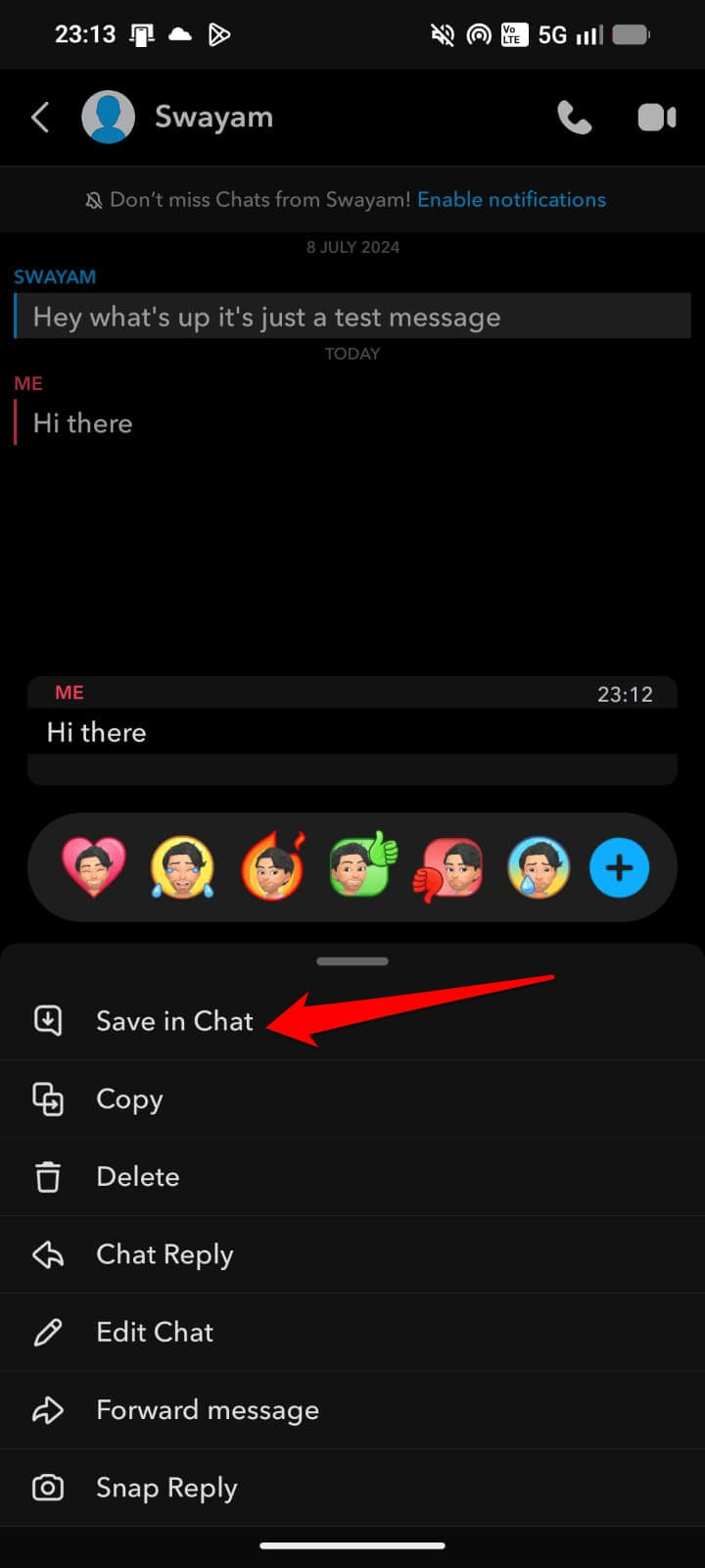 save a chat in Snapchat