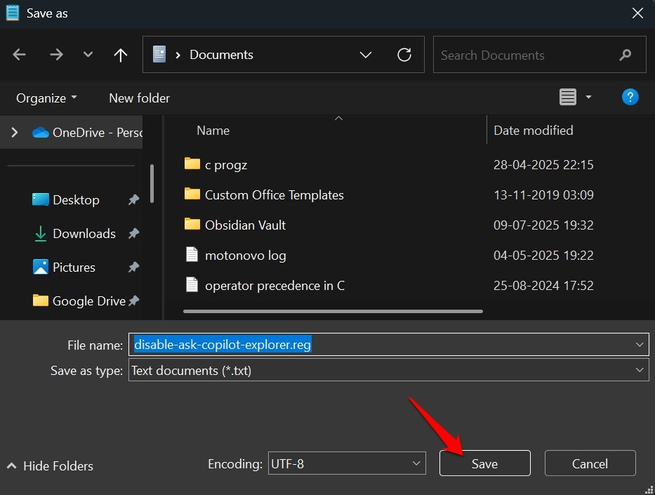 save registry file to disable ask copilot