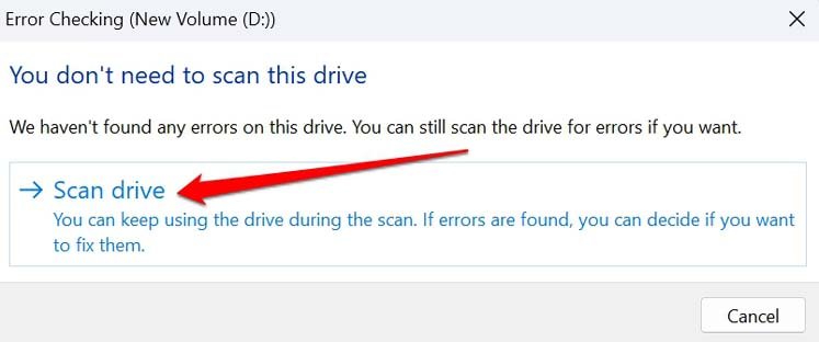 scan the drive for errors