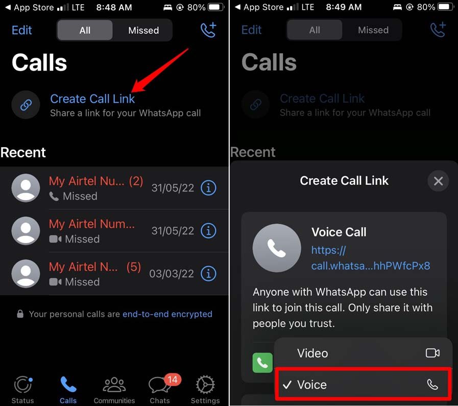 schedule a voice call on WhatsApp