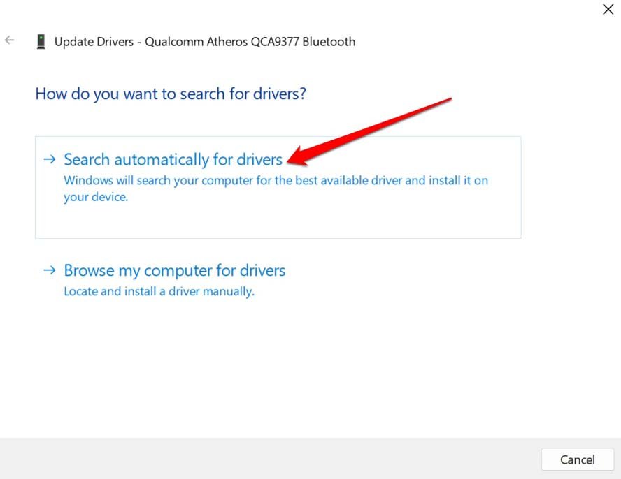 search automatically for Bluetooth drivers