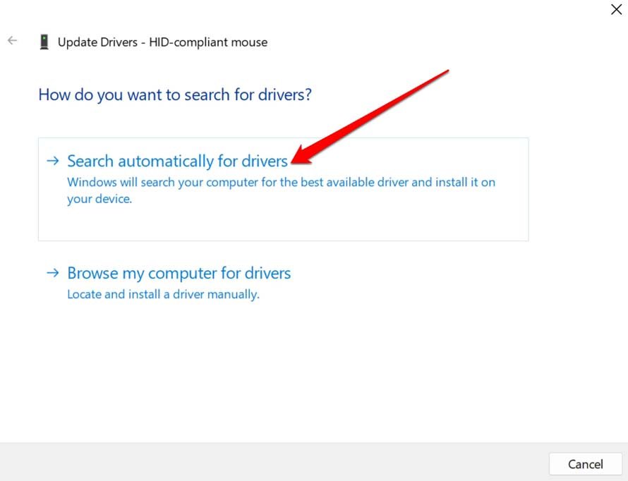 search automatically for Mouse drivers
