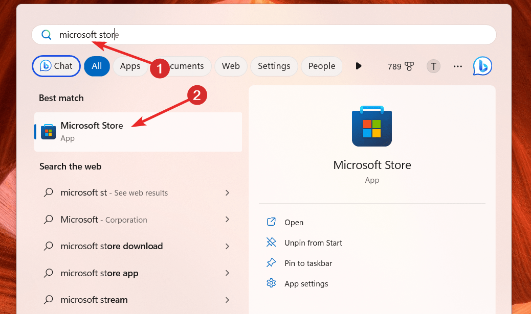 search for Microsoft Store