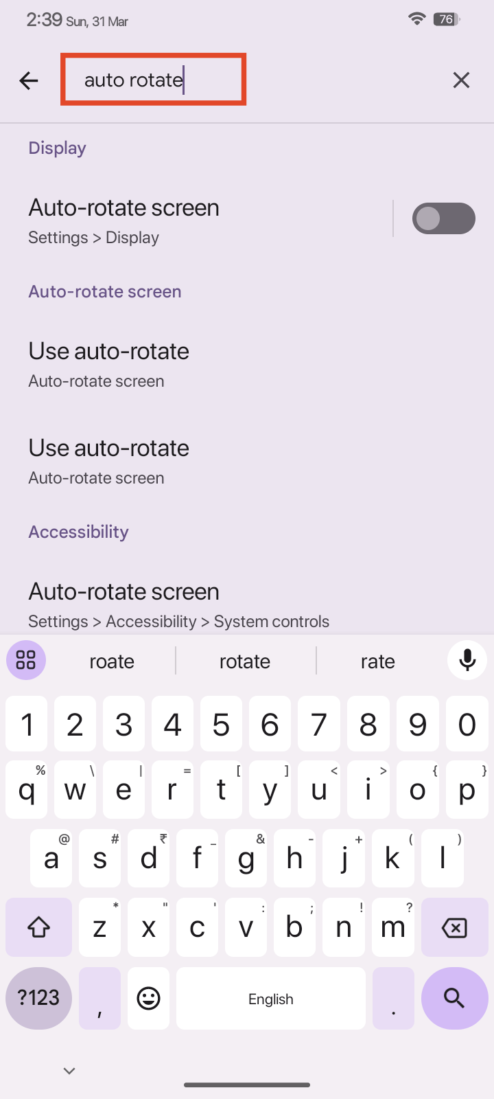 search for auto rotate