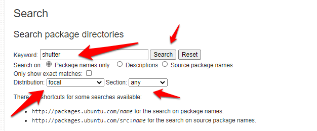 search the package you were trying to install