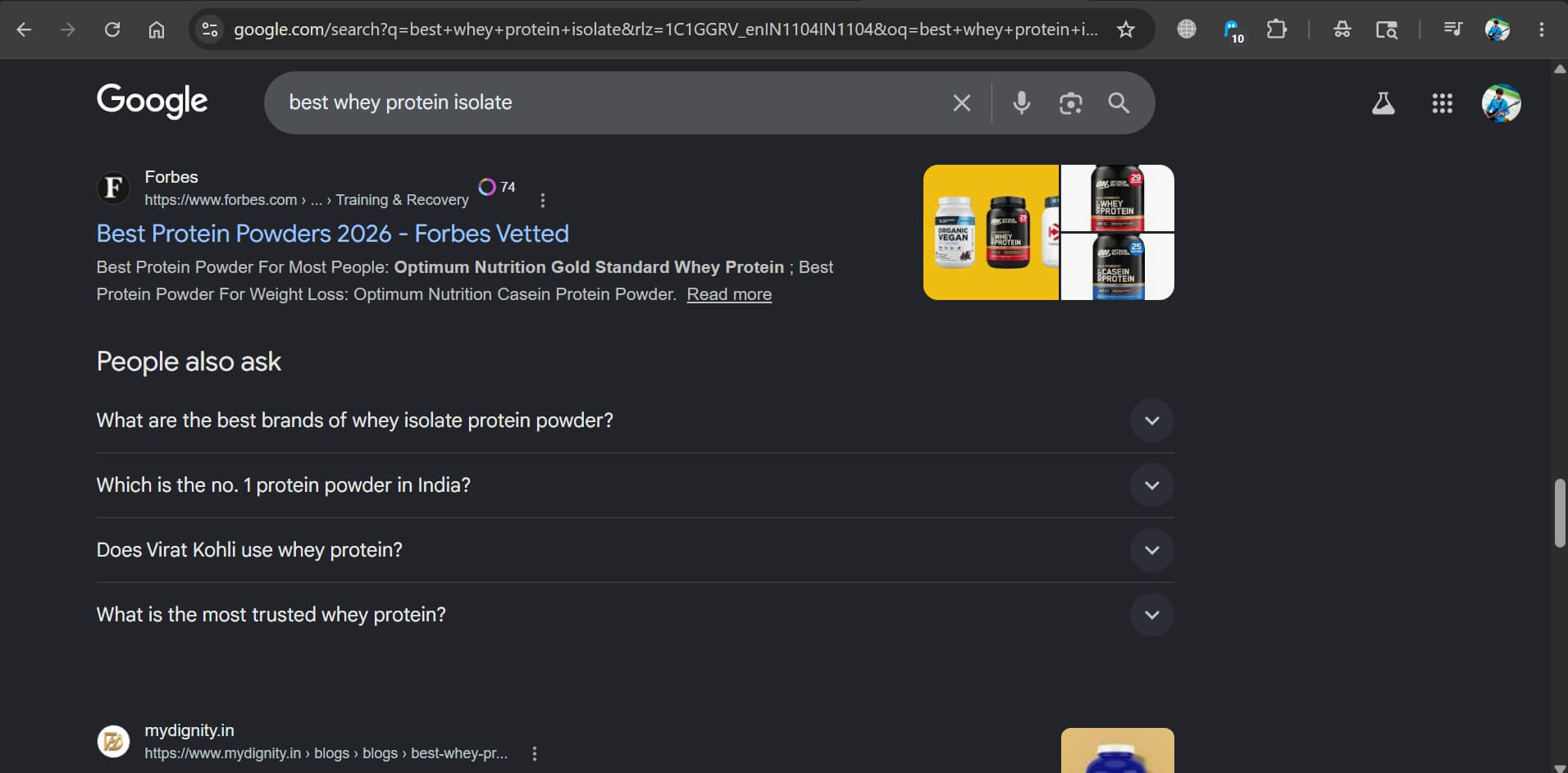searching a query on Google
