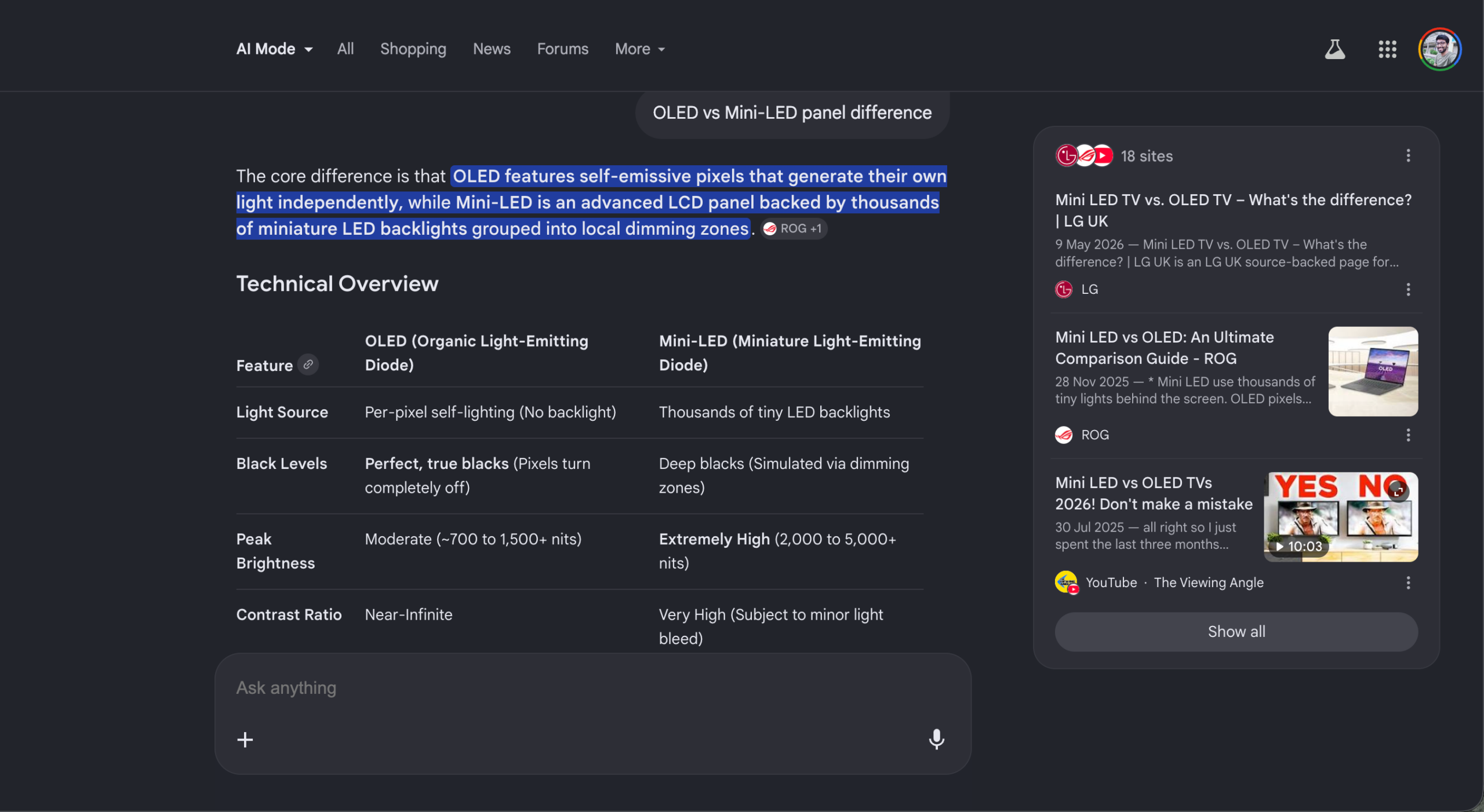 searching for difference in AI Mode