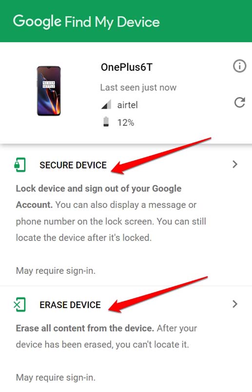 secure device or erase device