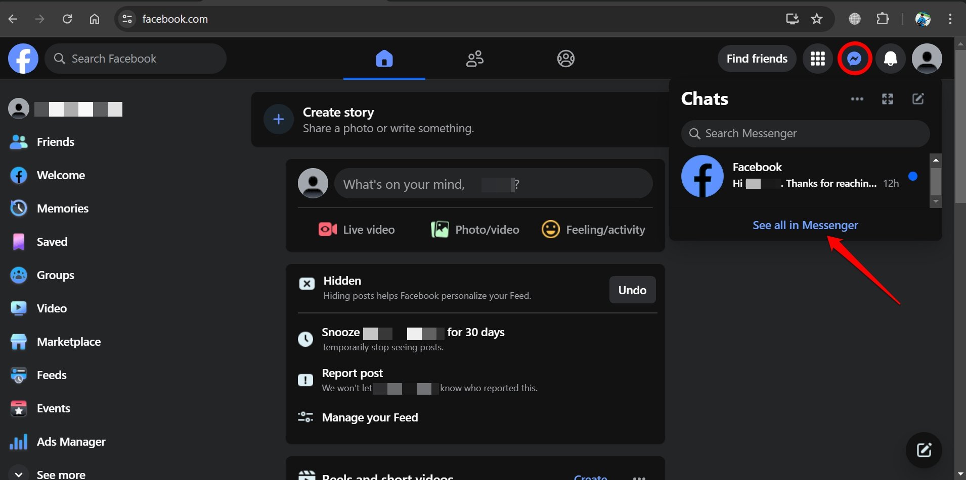 see all chats in Facebook messenger PC