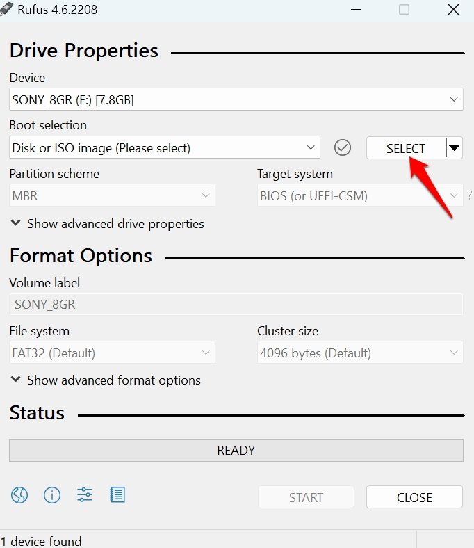 select ISO image file using Rufus