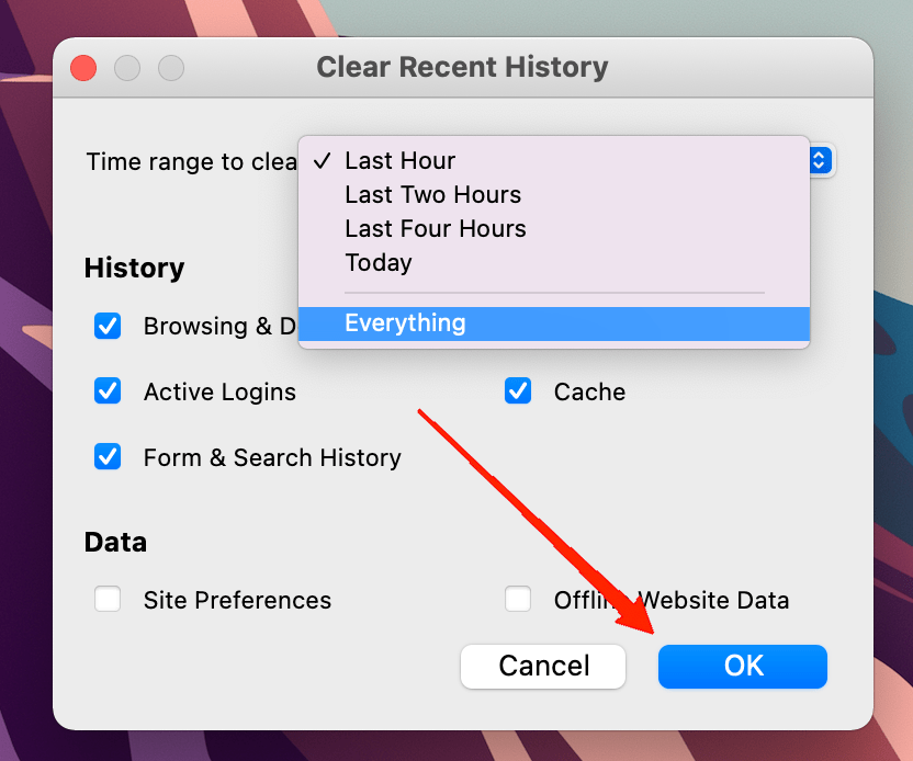 select all history and again click on the Clear History button.