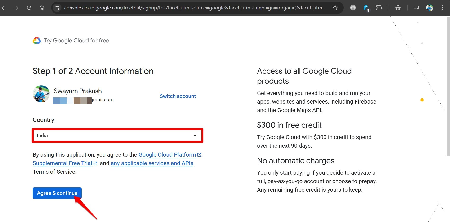 select country for Google Cloud