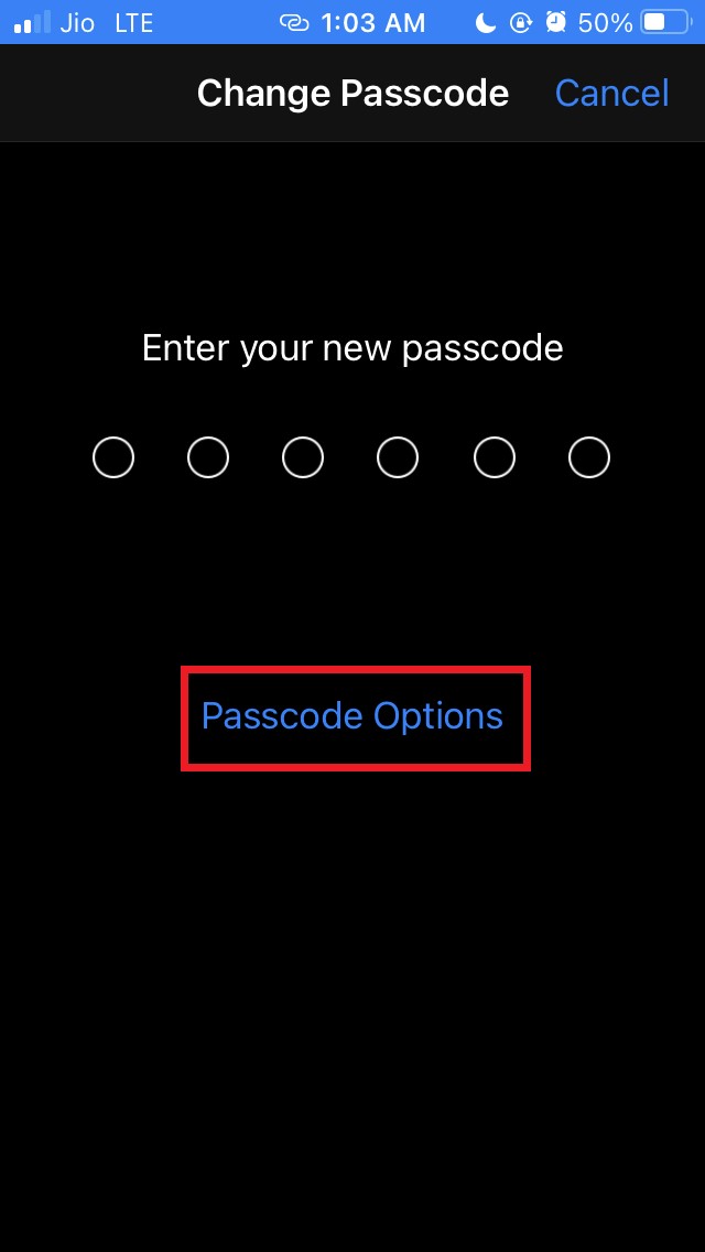 select passcode options
