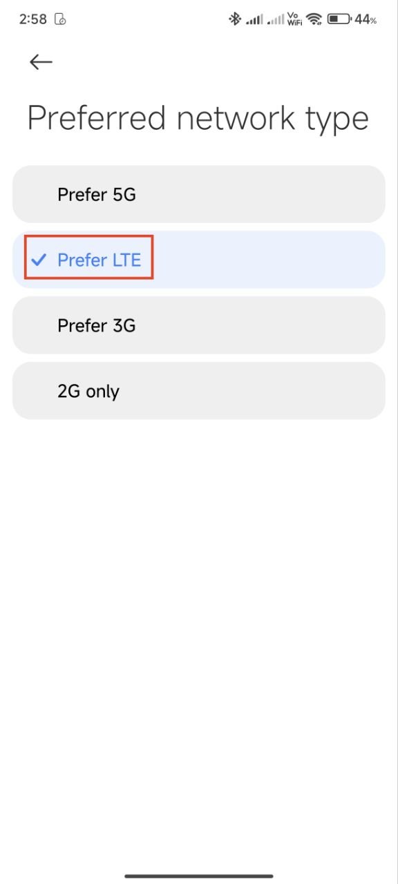 select prefer LTE