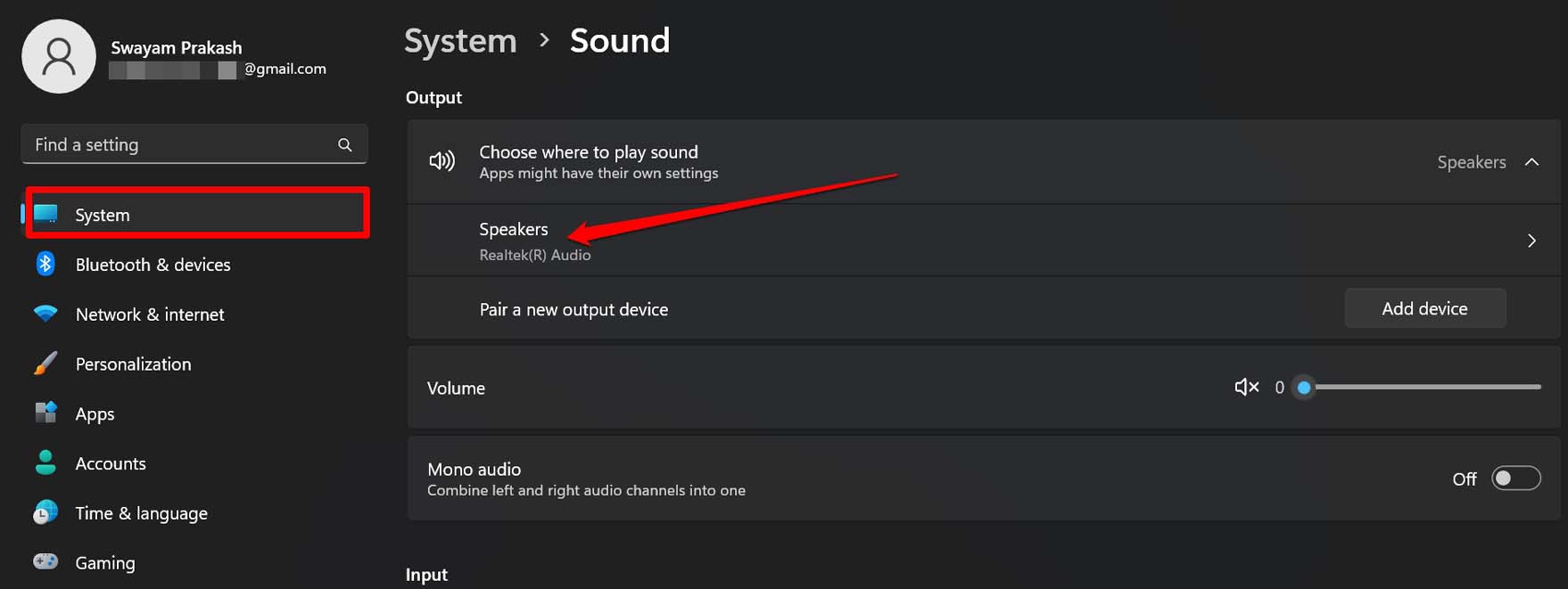select the audio output device
