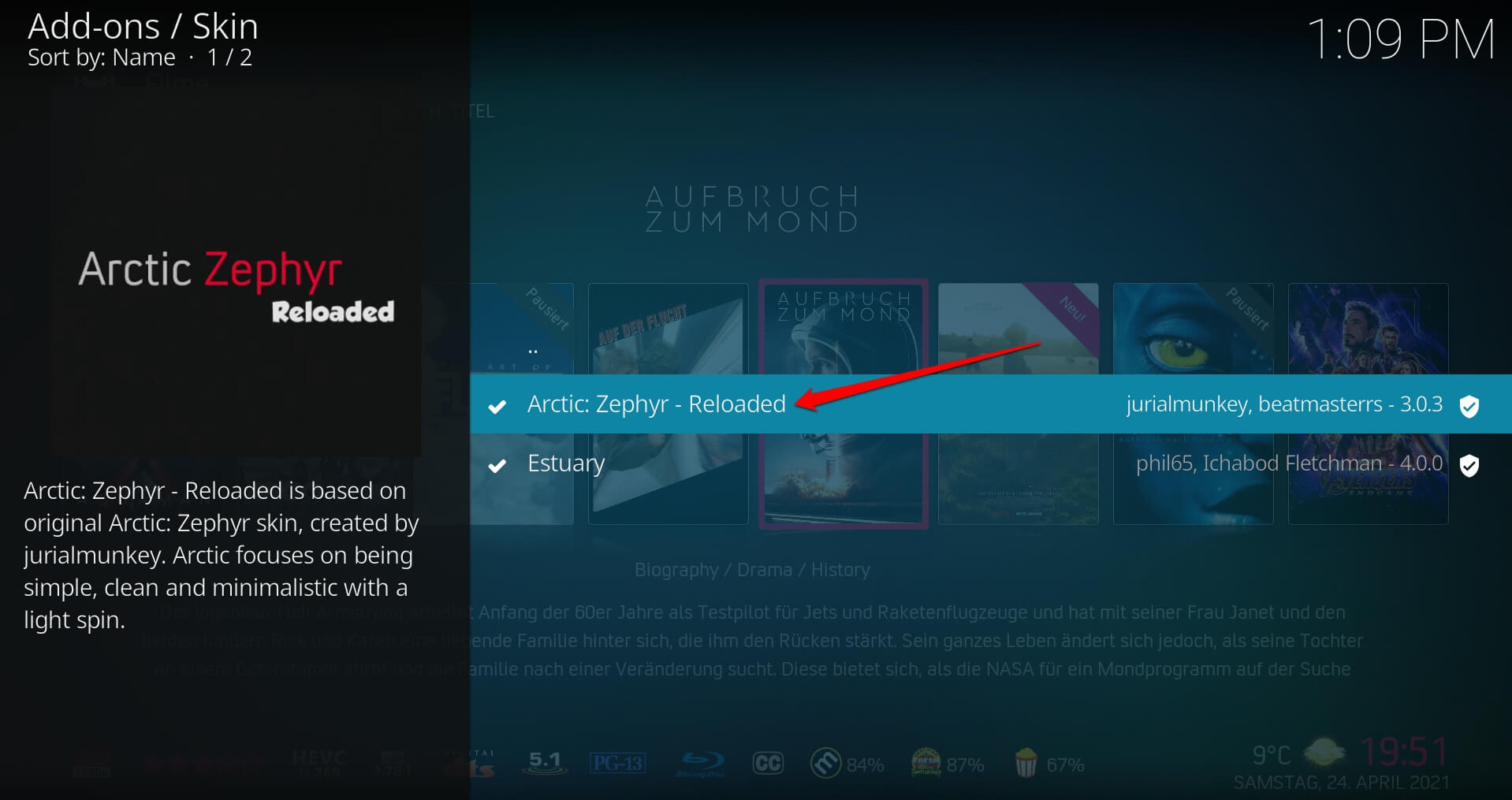 select the downloaded skin