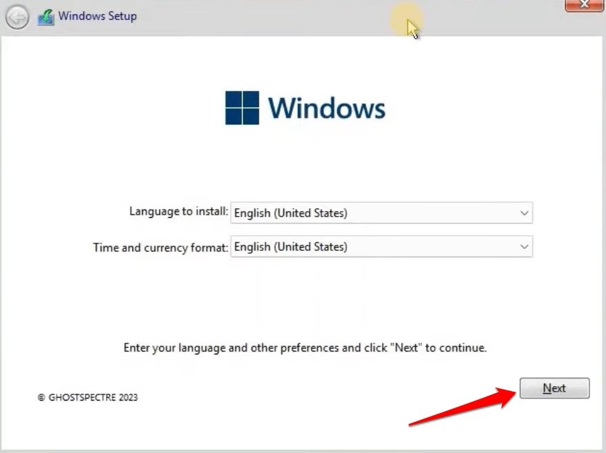 select the language to install Ghost Spectre Windows 11