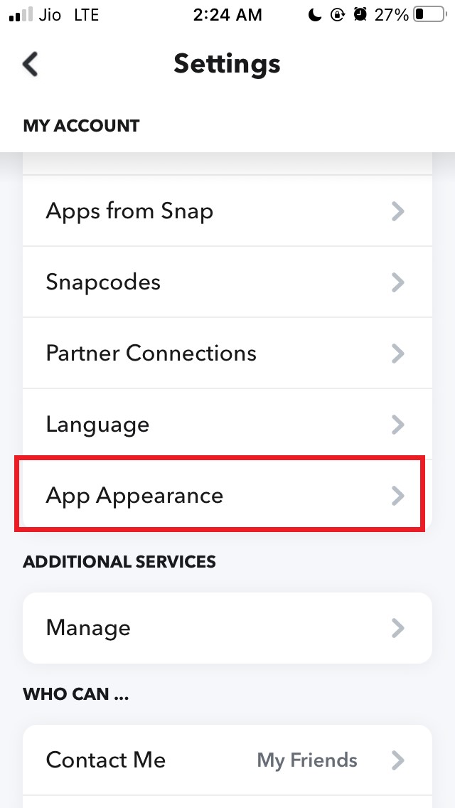 select the option App Appearance