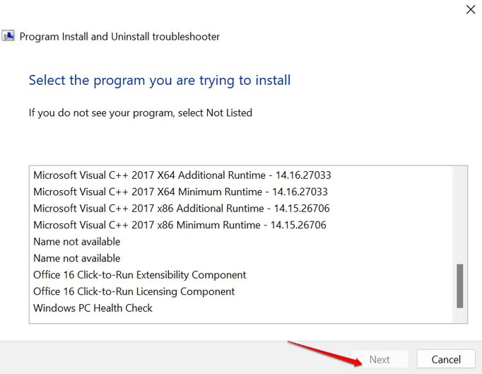 select the program name which you cannot install