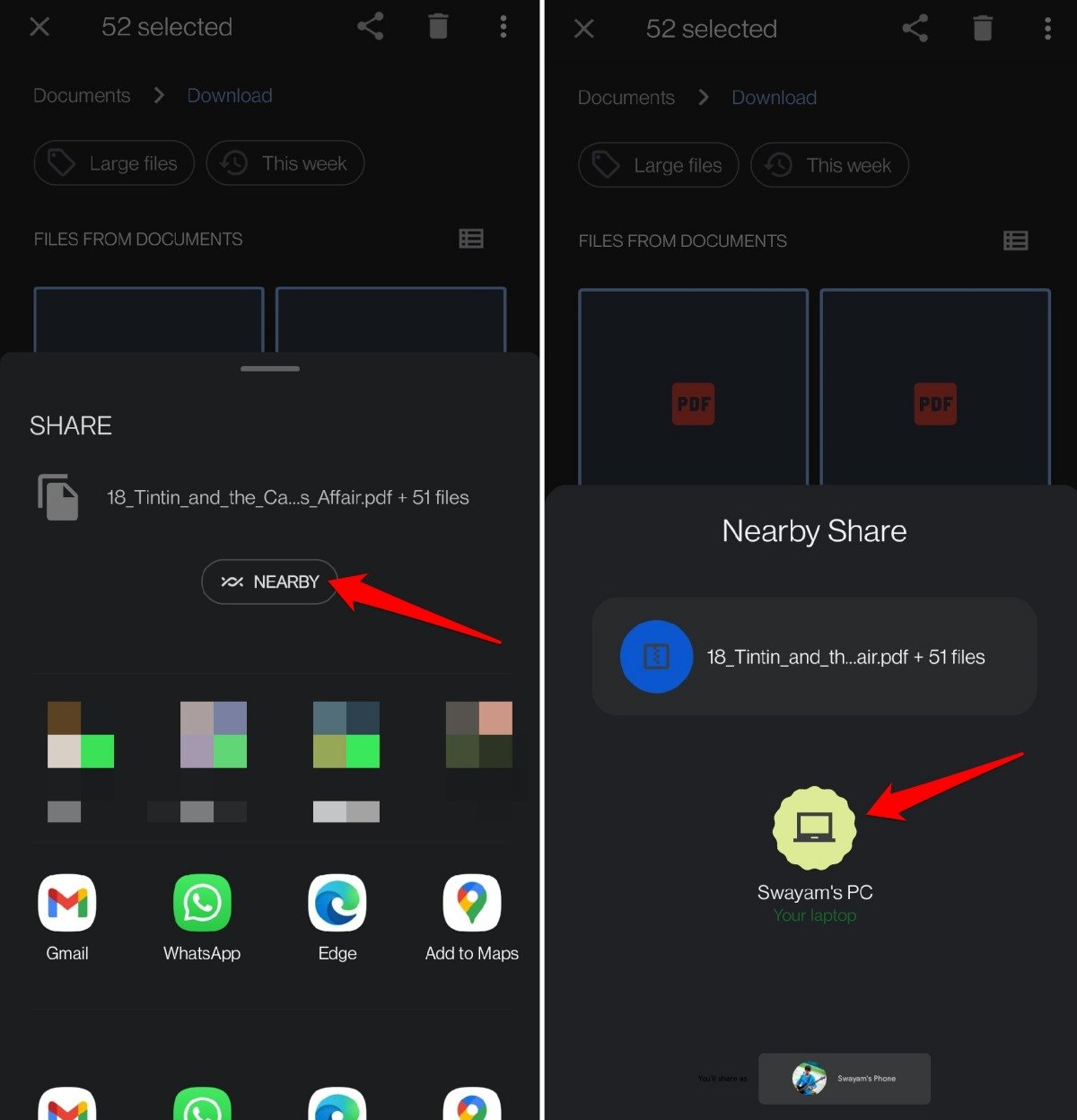send files from android to PC using nearby share