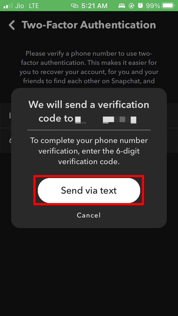 send verification code via text