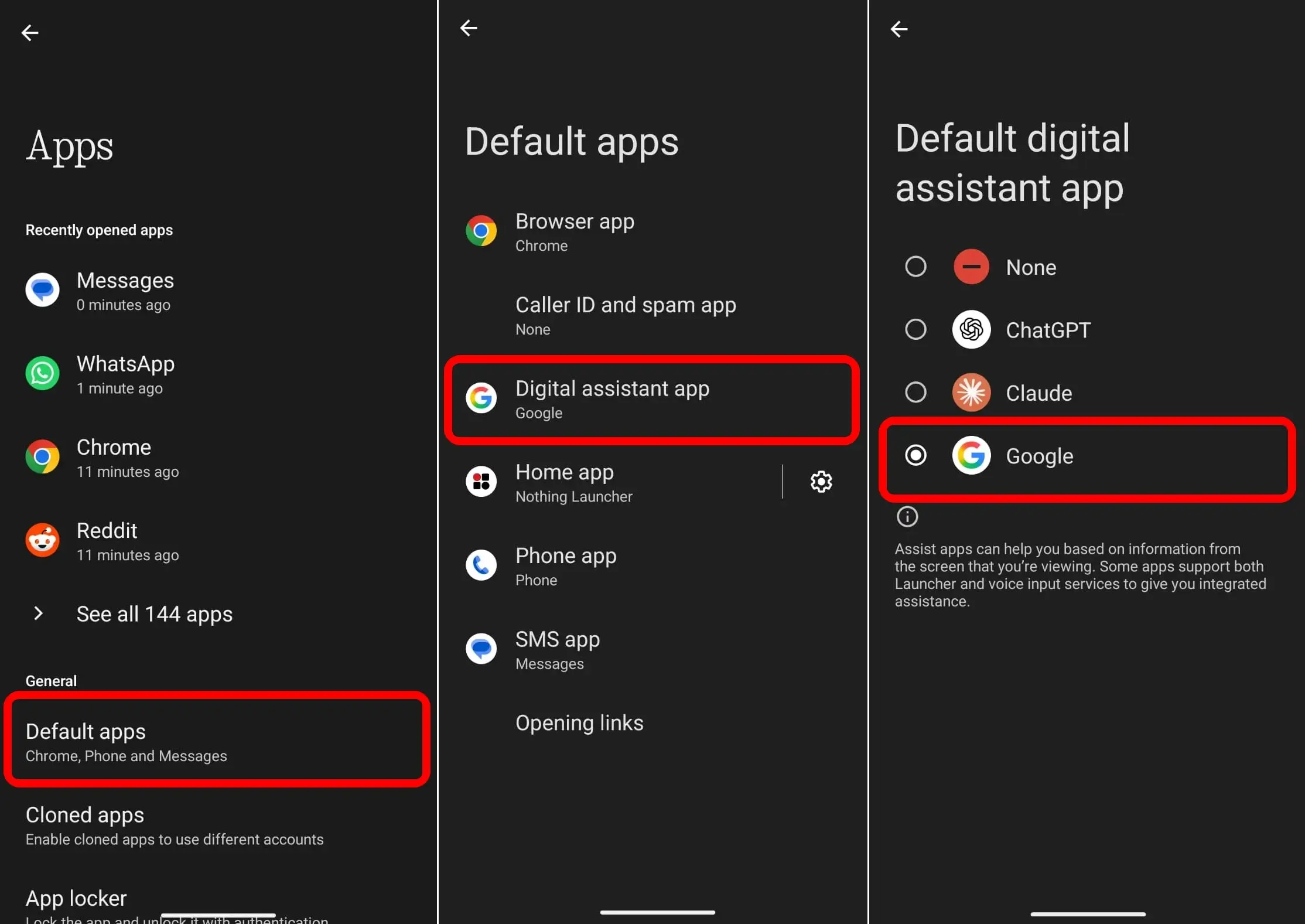 set Google as the default digital assistant on Android
